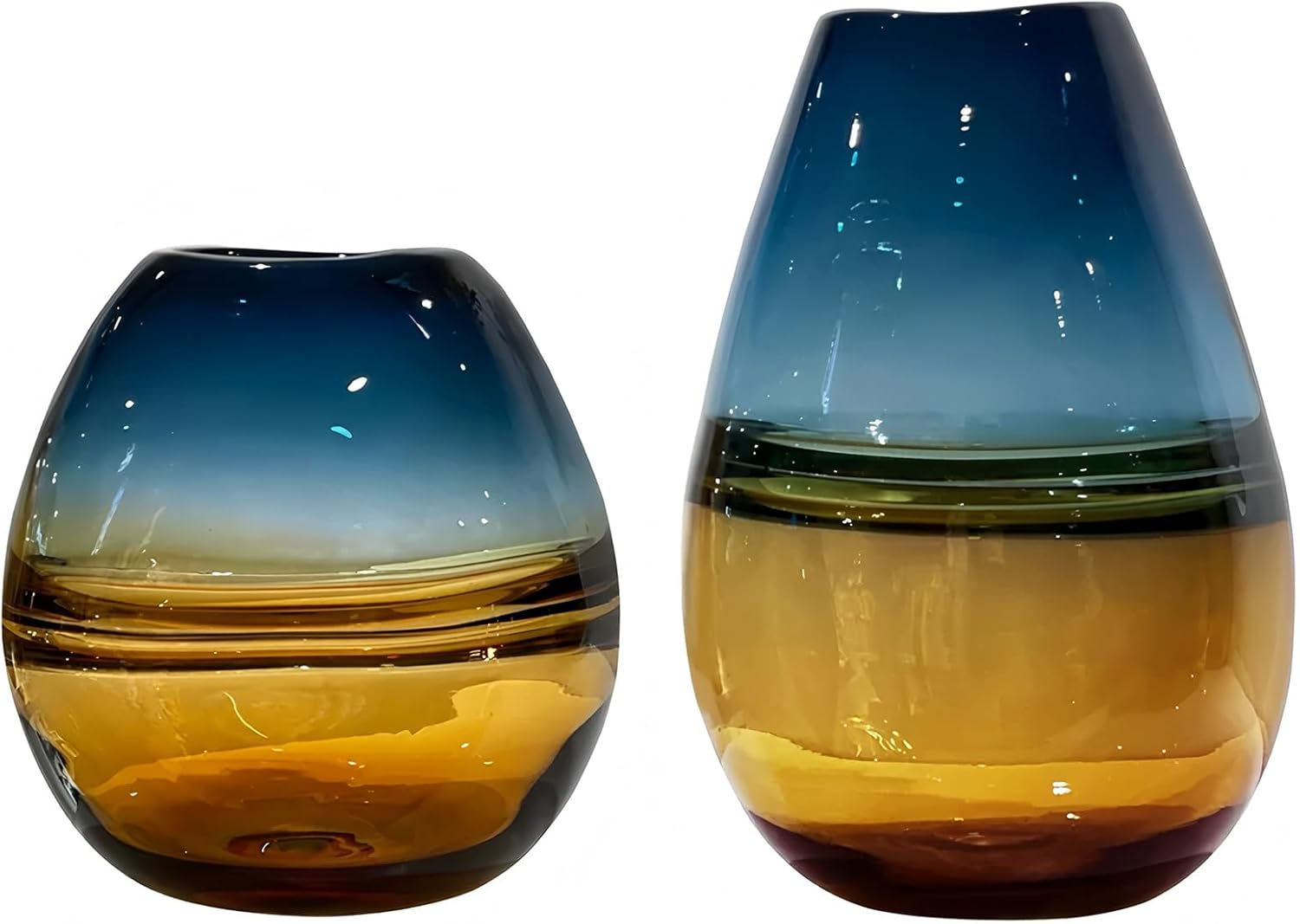 Glass Handmade Decorative Vase Ombre Centerpiece Vase with Yellow Base, Flower Vase for Home Decoration (Tall vase)