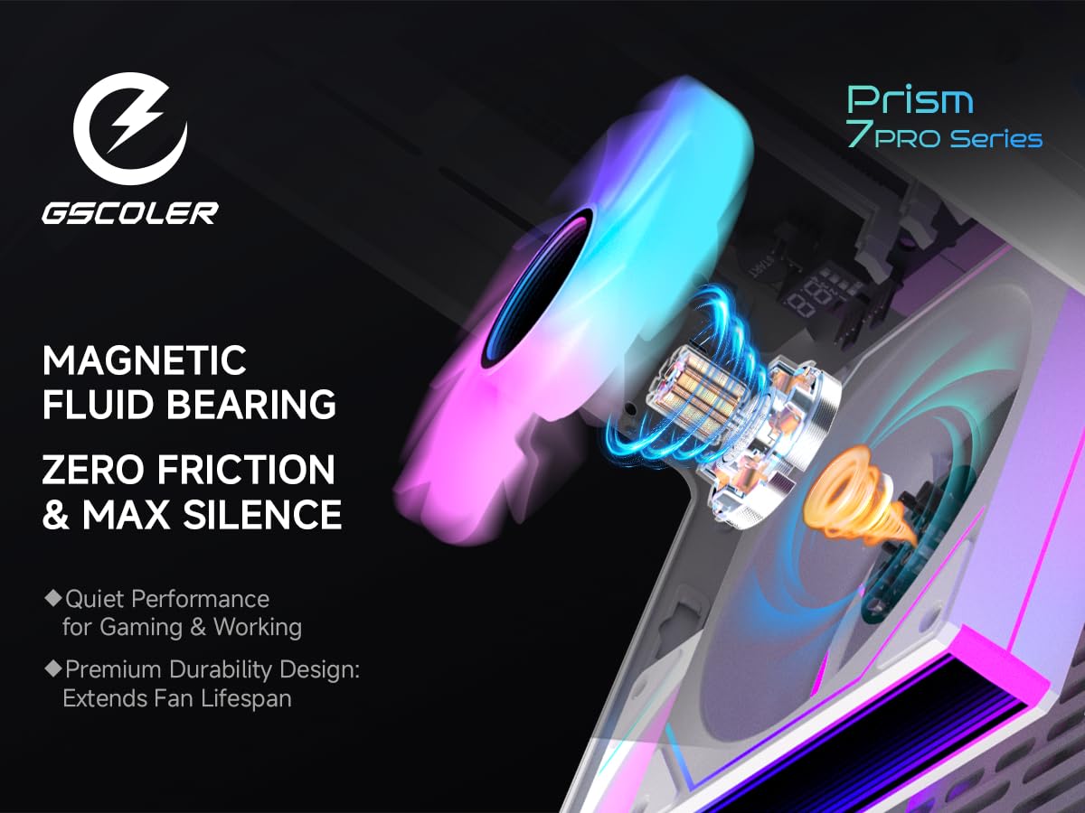 Prism 7PRO - Ventola di raffreddamento per PC, 120 mm, confezione da 3, colore bianco, Infinity Mirror ARGB PWM Sync con Daisy-Chain, HDB silenzioso di nuova generazione, flusso d'aria elevato