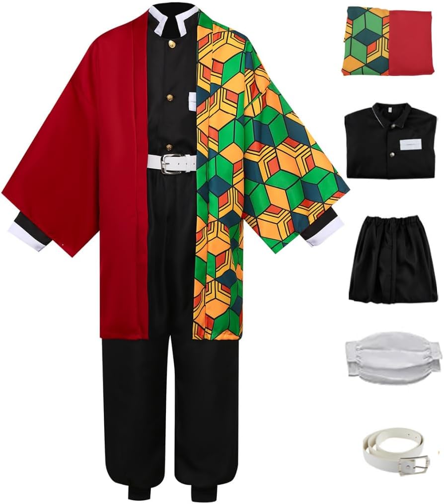 Men Anime Costume Cosplay Kimono Suit Outfit Halloween Costume(Red,L)