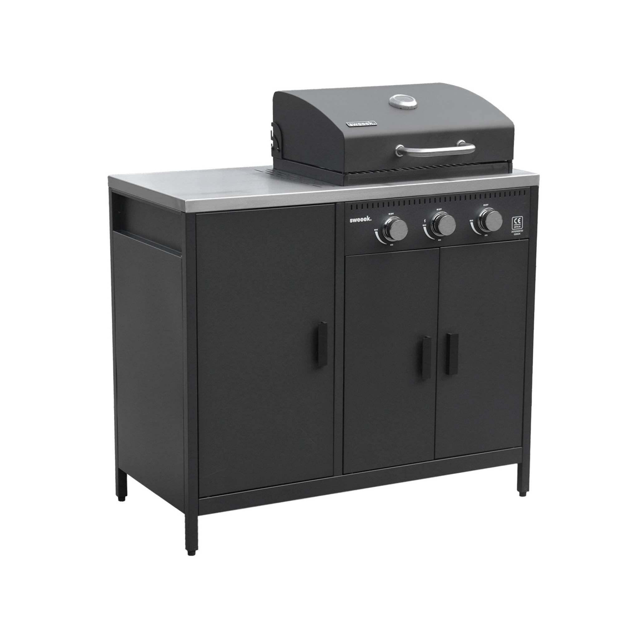 sweeek Barbecue a Gas 3 bruciatori, 3 Ante, 2 spazi di stoccaggio Nero - 100x51x87.5 cm