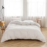 Ensemble de housse de couette Face Two Face 100 % coton lavé, housse de couette au toucher lin, respirante, durable, douce et confortable (reine, blanc)