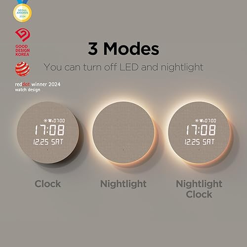 Miniatura 3 de mooas Full Moon - Reloj de pared digital de madera silencioso LED con control remoto, retroiluminación nocturna, reloj de pared digital de madera,