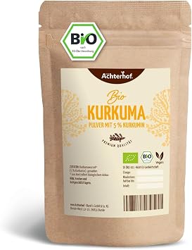 Organic Turmeric Powder with 5% Curcumin 500g Carefully Ground 100% Pure Organic Root Intense and Aromatic Powder Achterhof