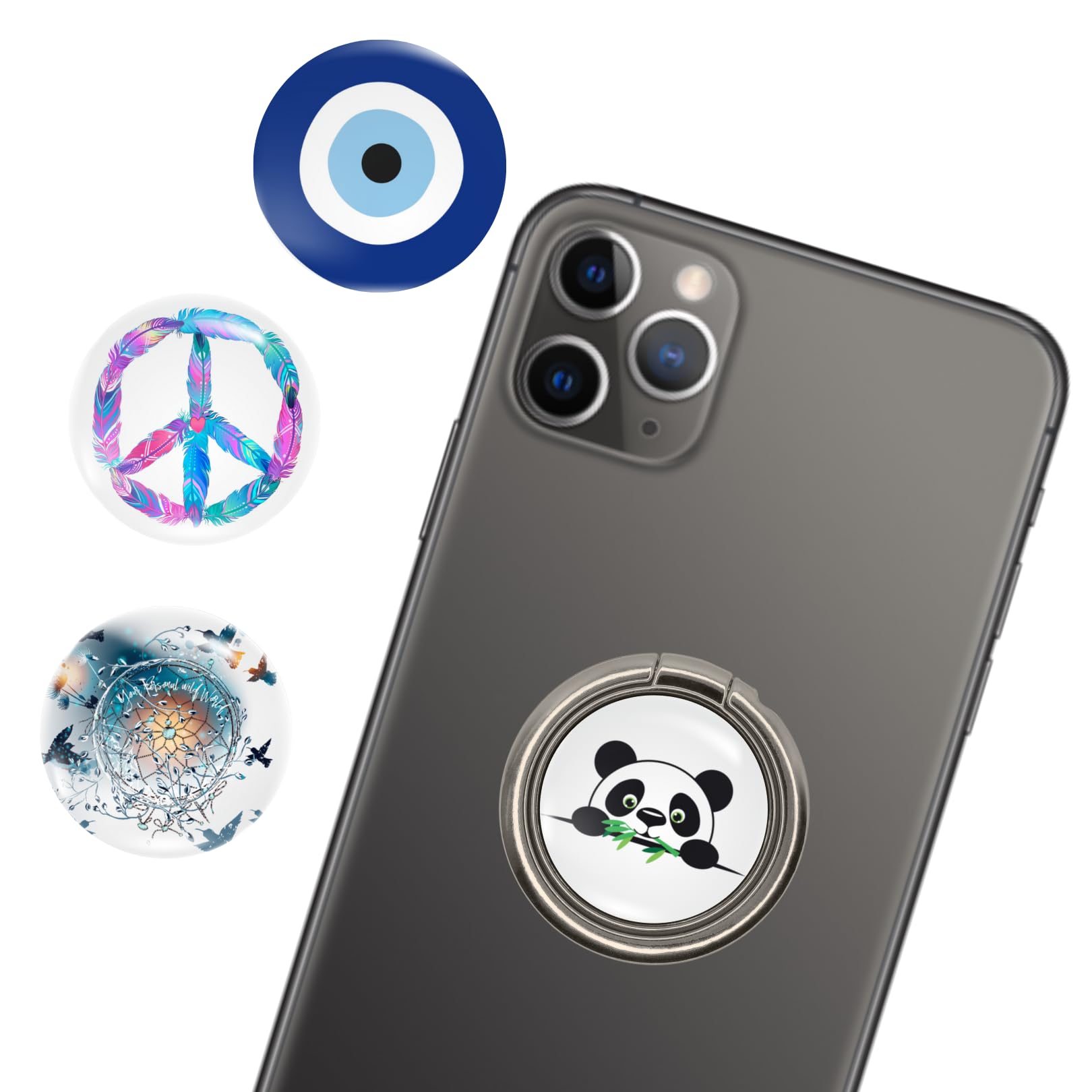 4-in-1 Metallic Mobile Back Ring Holder | Strong Grip for Phone & Back Cover | 4 3D Logo Magnets | 360° Adjustable Stand