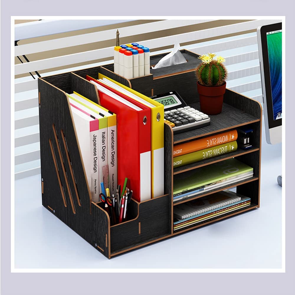 Homarket Office Desk Organizer Accessory Station Desktop Stationary Station Paper Filer Tray Organization Office Desk File Rack Home Office Supply Storage Rack All in One Office Desk Station (black)