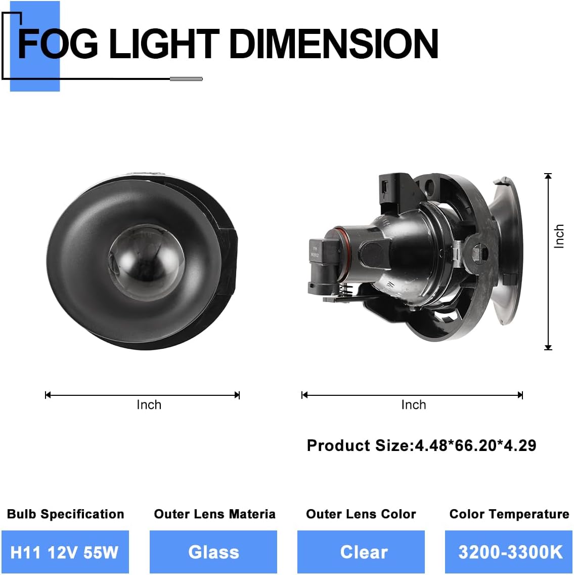 ROXX Fog Lights For 2015-2023 Dodge Challenger, Front Pair Bumper Lamps Fog Light Replacement Set with Switch and Wiring Kit (OE Style Clear Lens w/Bulbs)