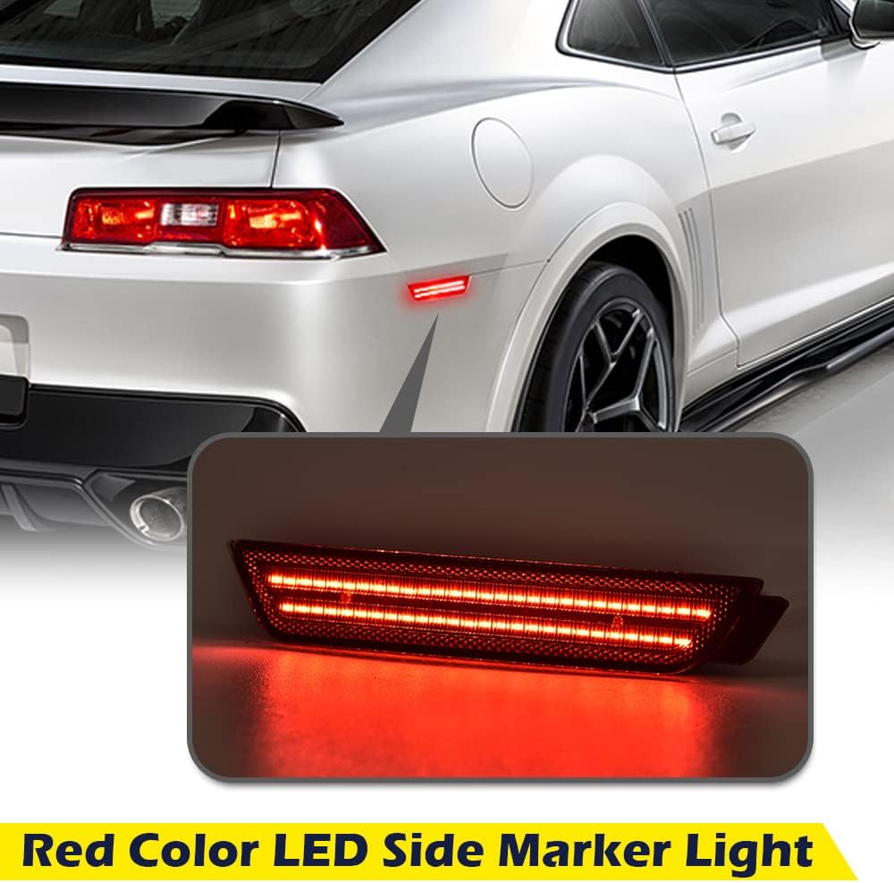ALLGOOD LED Side Marker Light, Compatible with Chevy Camaro LS | LT | SS | Z/28 | ZL1 2010-2015, Front Rear Fender LED Side Marker Lamp, Smoky Lens