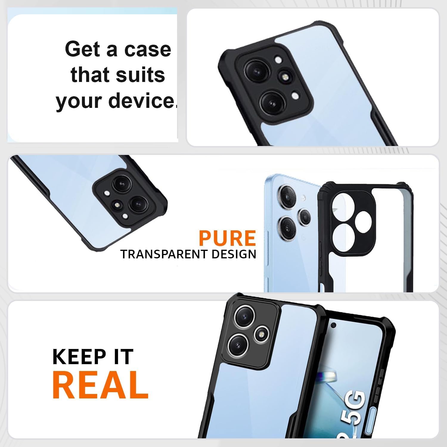 amazon basics Clear Case for Redmi 12 5G / Poco M6 Pro 5G | Shockproof | Black Bumper offers donot miss