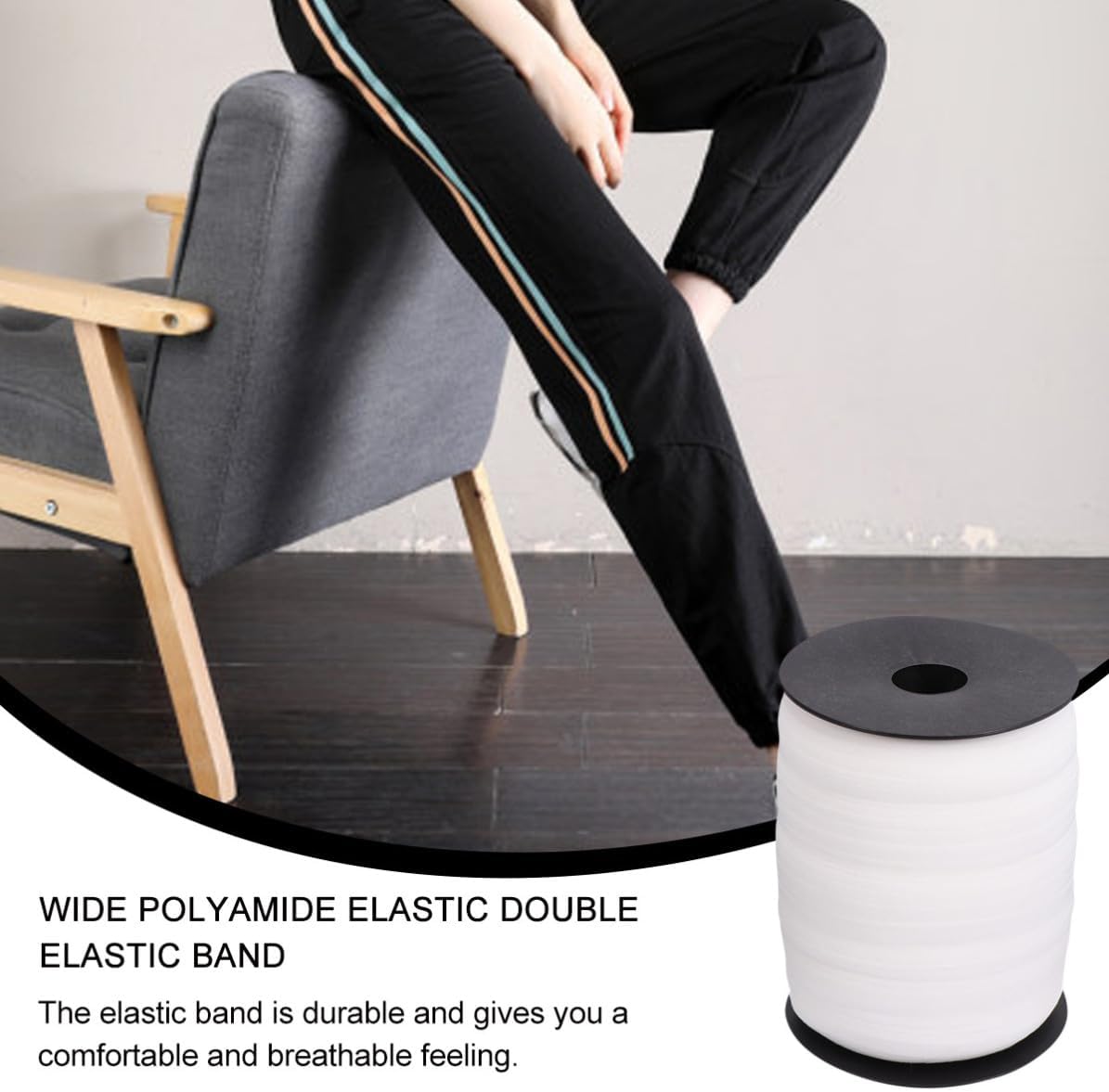 VINTORKY 1 Roll 100m Length 1.5cm Wide White Chinlon Elastic Bands Double Stretchy Comfortable Sewing Band for Wigs and Pants Crafting Accessories