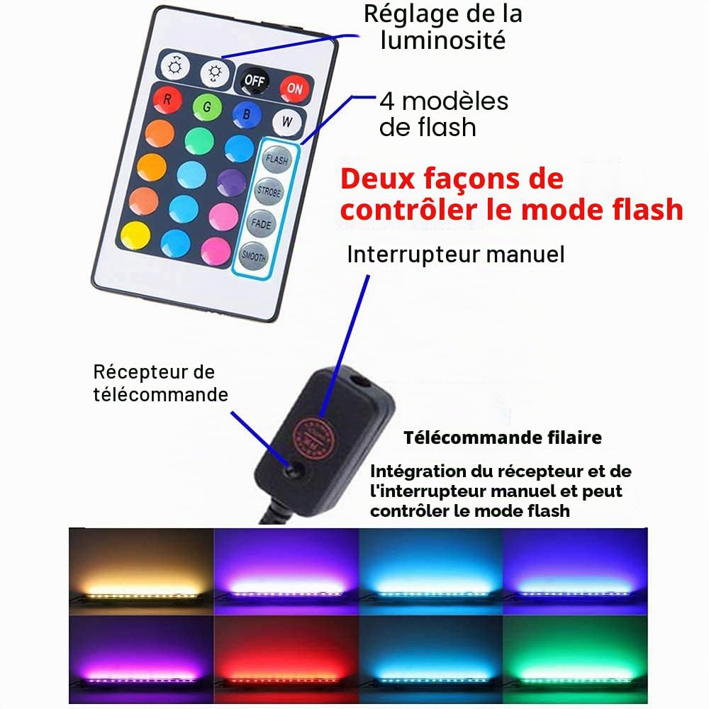 Tube LED RVB à bulles d'air pour aquarium, 16 couleurs, 4 modes, télécommande IP68 submersible (18 cm)