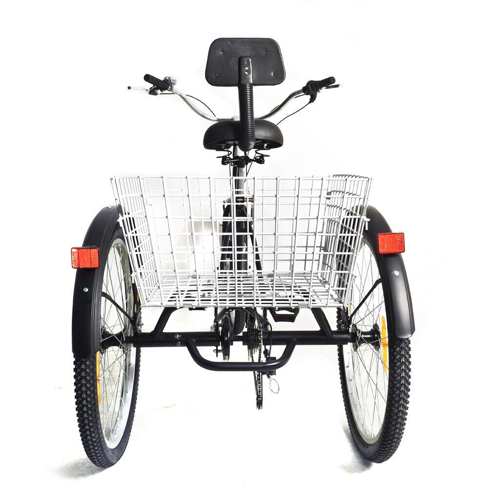 SHZICMY 61 cm (24 Zoll) faltbares Dreirad für Erwachsene, 7 Gänge, Cruiser, Trike, 3-Rad-Fahrrad, mit Einkaufskorb, 3-Rad-Senioren-Cruise-Trike, verstellbar für Einkaufen, Outdoor-Sportarten, Picknick