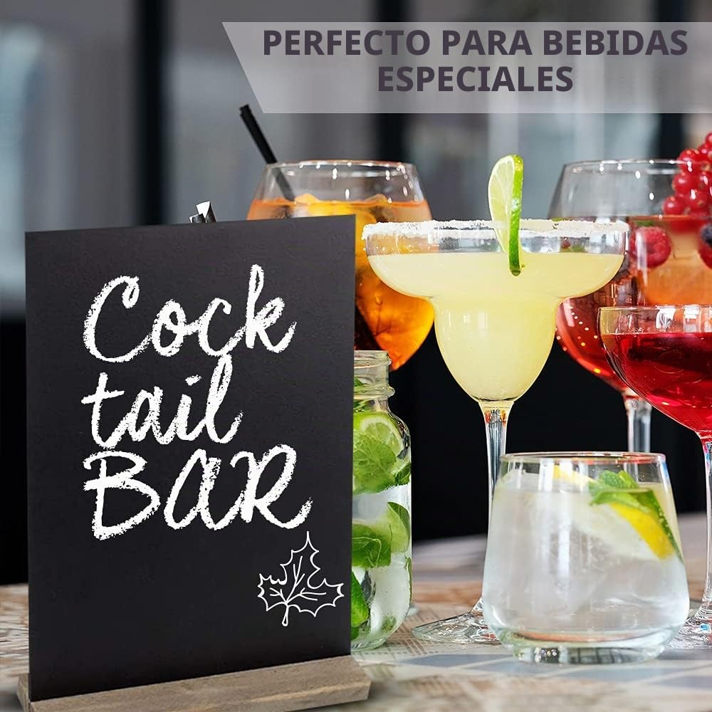 Pizarra de Sobremesa con Soporte de Madera (Pack 6) y Tiza – Letreros de Pizarra Grandes (15x23cm) – Carteles de Precios para Buffet, Panadería, Menú de Bar y Boda
