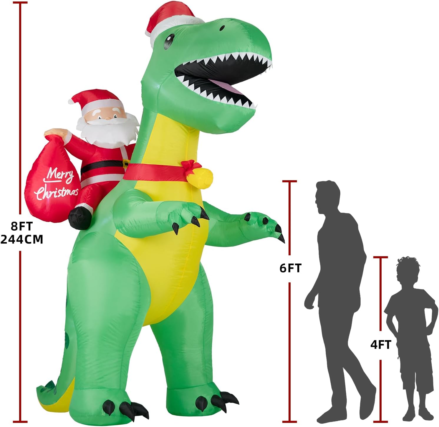 Kendane 8FT Christmas Inflatables Santa Claus Riding Dinosaur,Christmas Inflatables Decorations Outdoor/Indoor, Blow Up Santa Claus Yard Decorations Built-in LED Lights,for Yard/Lawn/Garden.