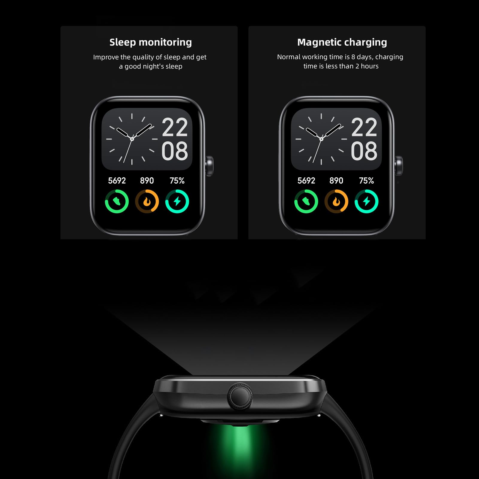 1 8 pollici Smart Watch IP68 per Uomini Donne BT5 3 Registrazione Esercizio Telefoni Android iOS