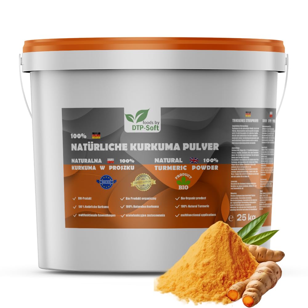 Natürliches Kurkuma im Eimer | Premium Kurkuma Pulver Frisch und aromatisch | Kurkumapulver Superfood für Gerichte und Smoothies (25kg)