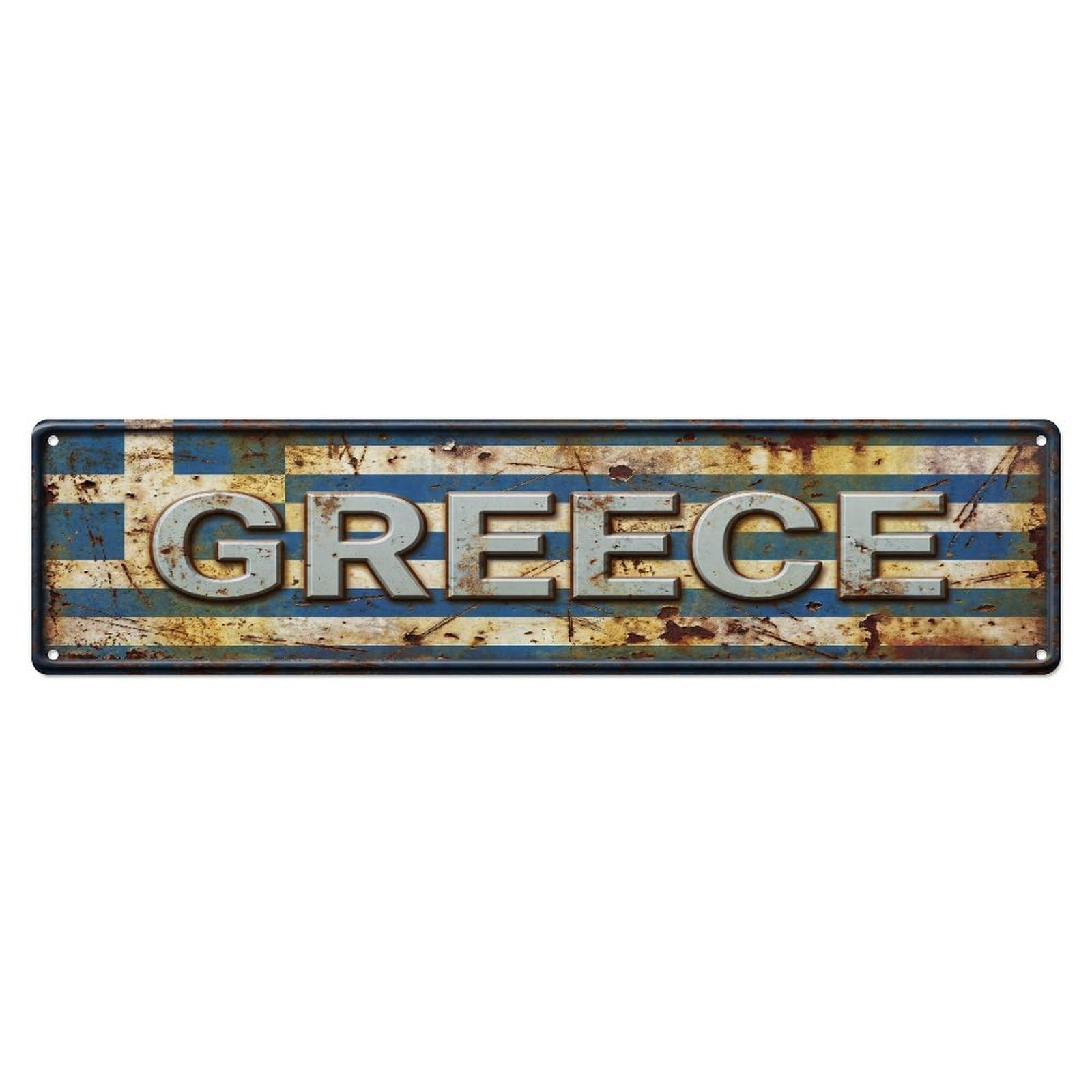 Xanthor Style Metal Tin Sign Vintage Greece Flag Pattern