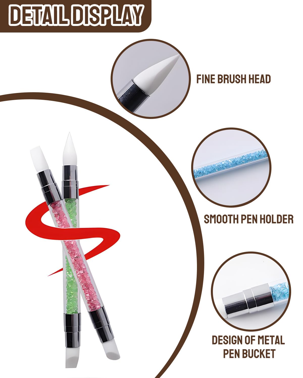 5 Pezzi Pennelli in Silicone per Unghie, Silicone Nail Art Sculpture Pen, Pennelli in Nail Gel Scultura Penna Matita Strumento Per Unghie Art Design Decorazione Kit
