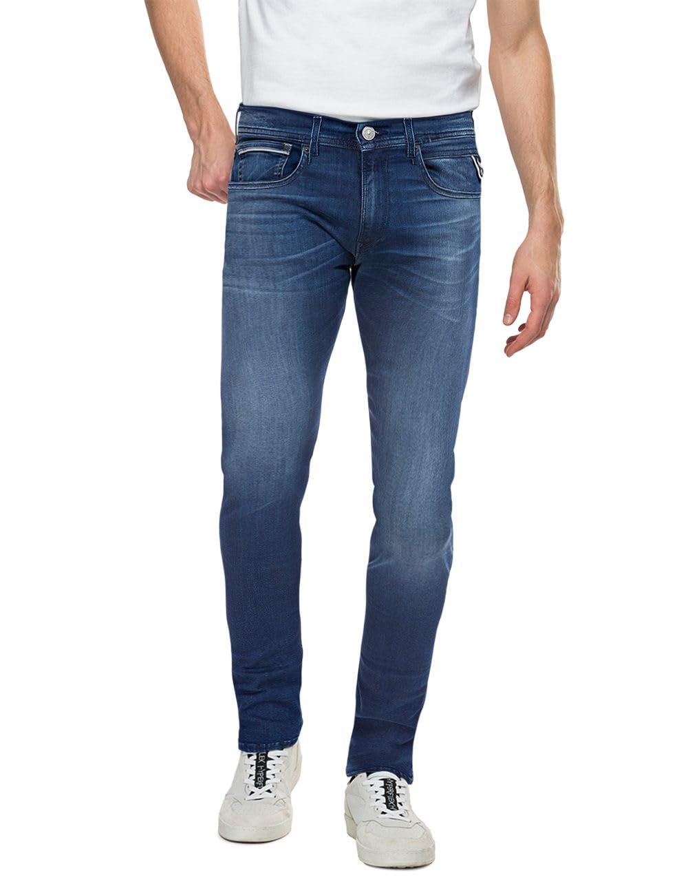Replay men's Grover straight-fit jeans with stretch, blue (Medium Blue 009), 34W / 34L