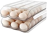 Vista 8 de Soporte para huevos para refrigerador, contenedor de almacenamiento de huevos con ruedas automáticas para refrigerador, organizador de huevos