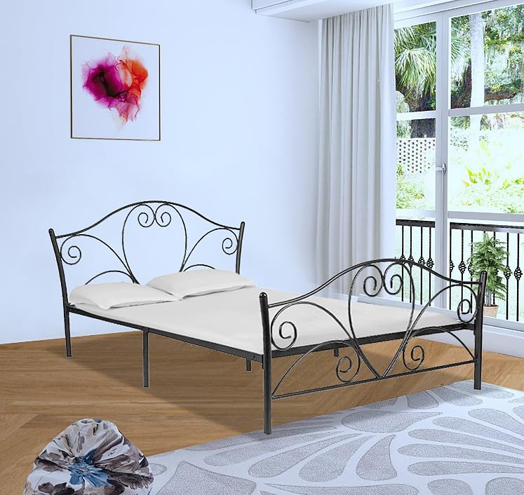 Image of APRODZ Iron King Size Bed Without Storage | Wrought Iron King Size Cot | Double Bed King Size for Bedroom with Headboard and Footboard Without Mattress (78X72 Comforta)