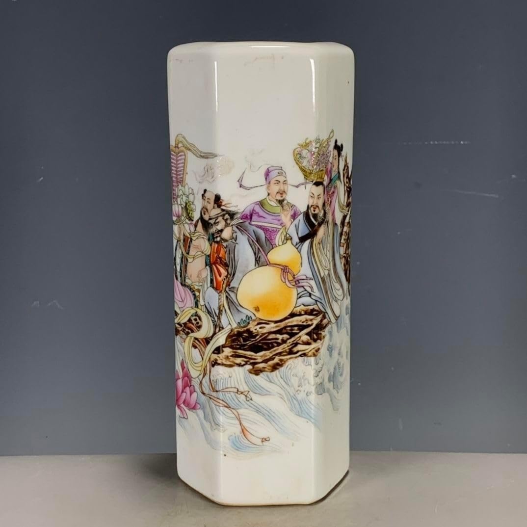 Bzgpmfud One Color Vase Desktop Chinese Made In The Guangxu Period Of Qing Dynasty Pastel Color Eight Immortals Crossing Sea Six-Edged Incense Tube Living