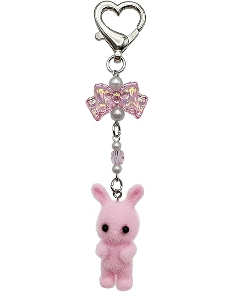 danytes Cute Fuzzy rabbit Keychain for Women - Y2K Plush Bow Bag Charm Decor, Kawaii Kitty Pendant Gift for Girls