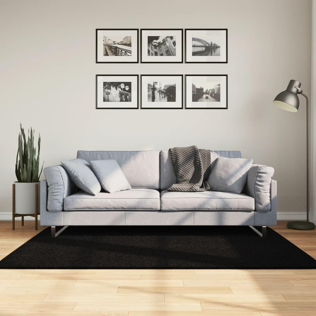 Teppich HUARTE 120x170 cm Kurzflor Schwarz, Weicher Wohnzimmerteppich, Strapazierfähiger Bodenteppich für Schlafzimmer und Flur, 18 mm Florhöhe, Wohndeko