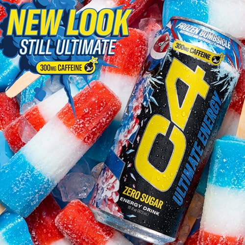 Image of C4 Ultimate Energy Drink, 300mg Caffeine, Zero Sugar, High-Performance Energy for Pre-Workout, Endurance, and Focus, Frozen Bombsicle, 16oz (Pack of 12)