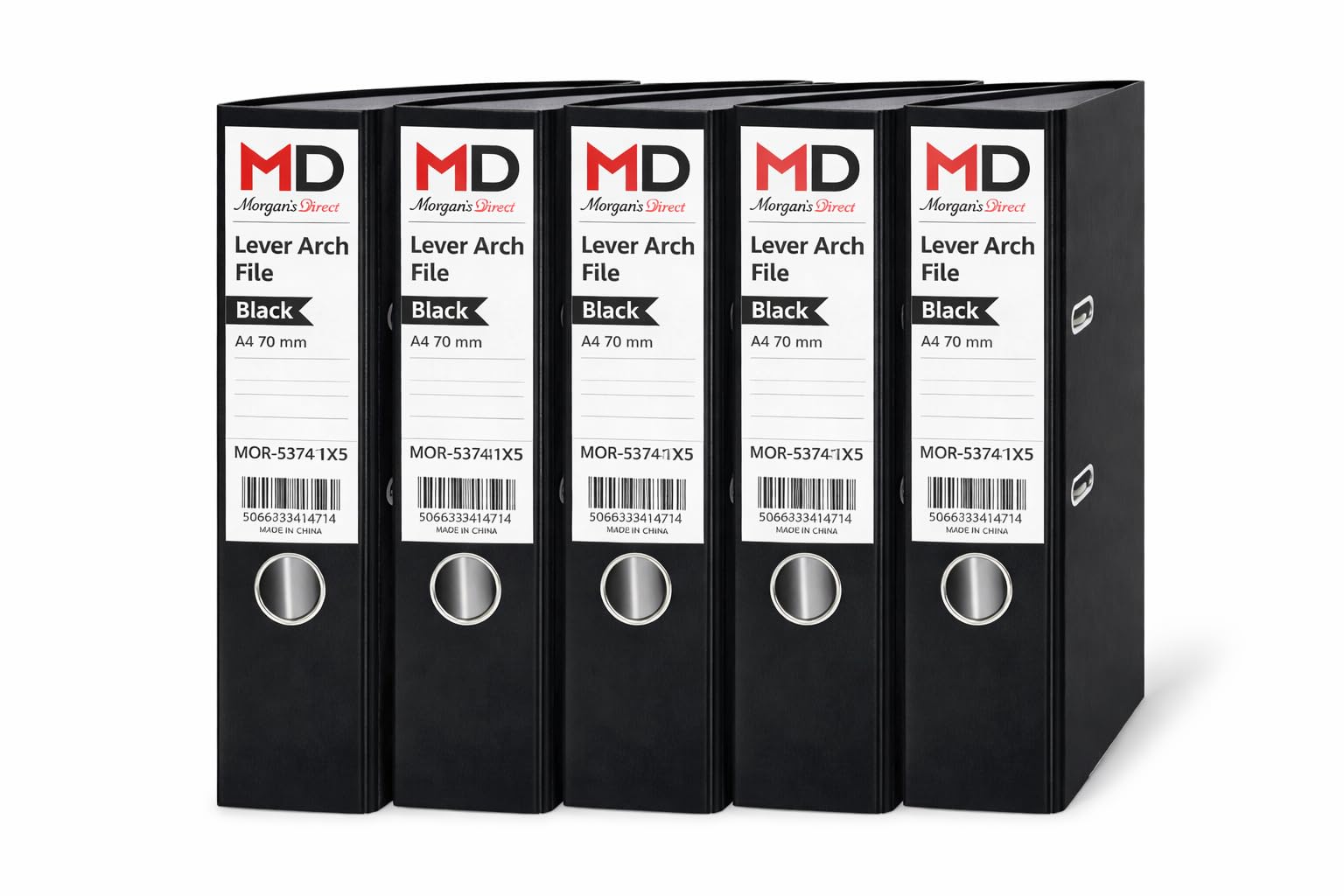 Morgan's Direct Black A4 Lever Arch Files 70mm Spine โ Pack of 5 | Heavy Duty Lever Arch Binders with Finger Hole & Spine Label | Office, School & Home Filing |