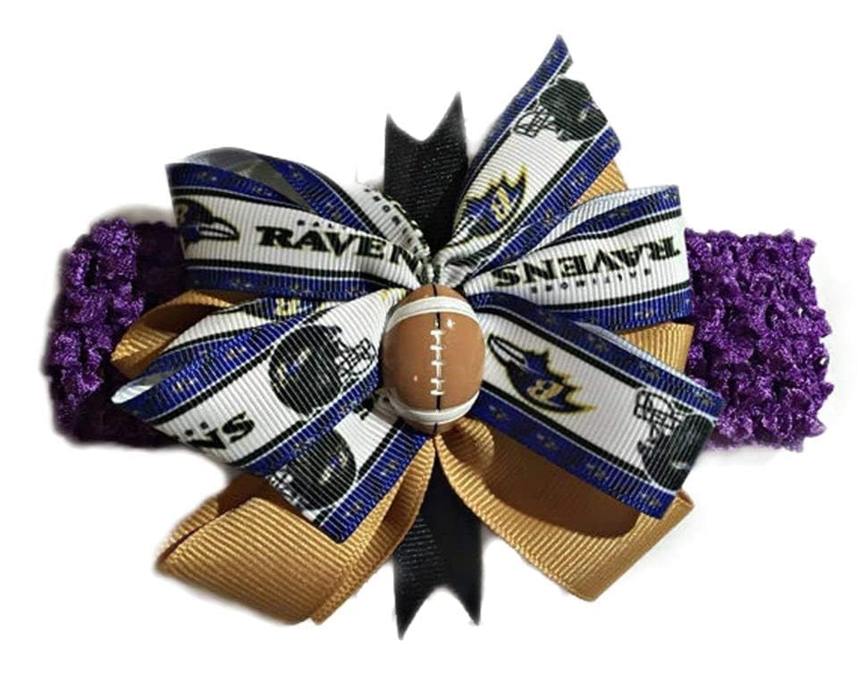 Image of Ravens Baby Girl Boutique Bow Crocheted Headband Fits Newborn to Adult