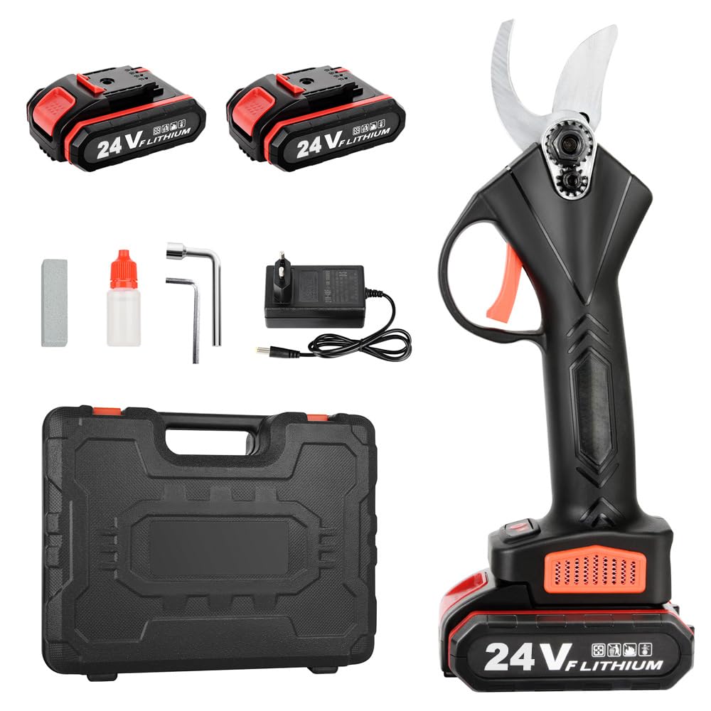Secateur Electrique Sans Fil: Sécateur Électrique avec 2 x 2000mAh Batterie - 24V Secateur Electrique avec SK5 Lame Sécateur de Jardin pour Hedge, Arbre, Fruits,Rosier,Passionnés de jardinage
