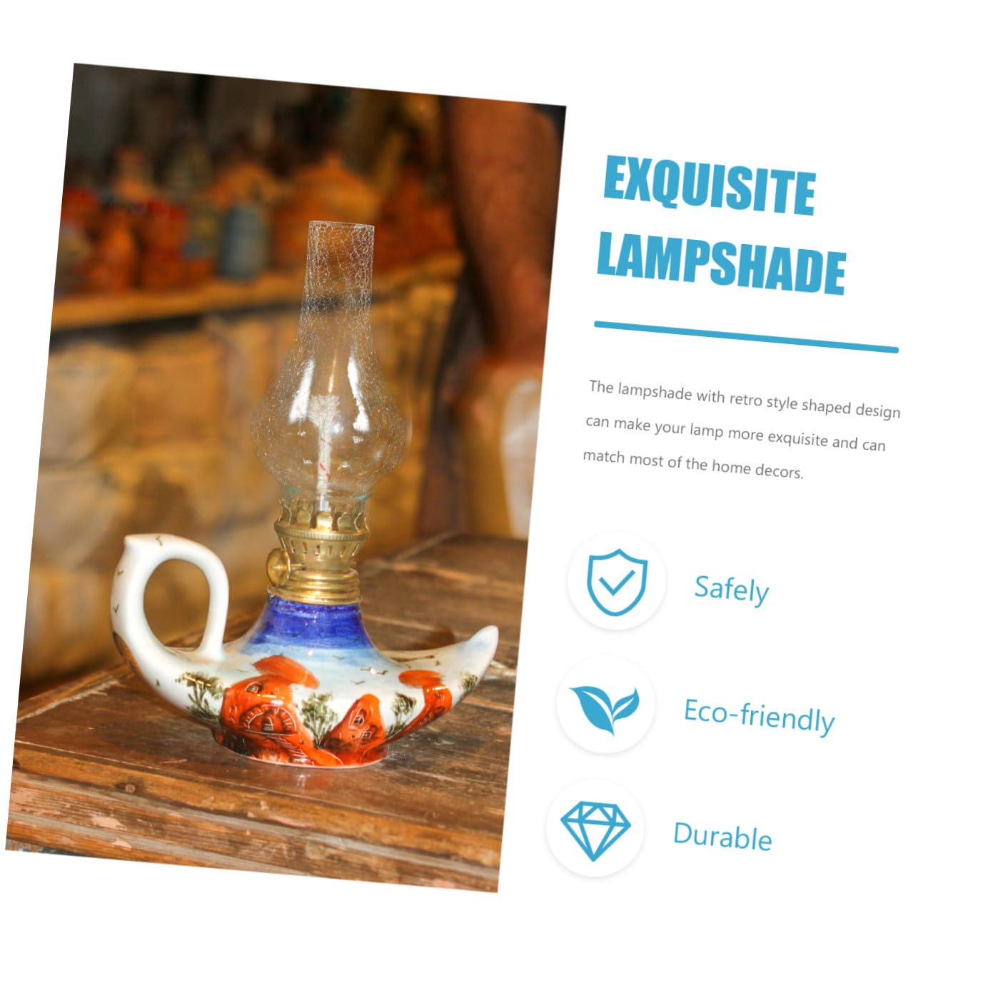 Paralume Vetro Lampada Cherosene Effetto Crepa, Retrò | Compatibile Olio e Cherosene, Finitura Trasparente Opaca, Uso Versatile in Casa