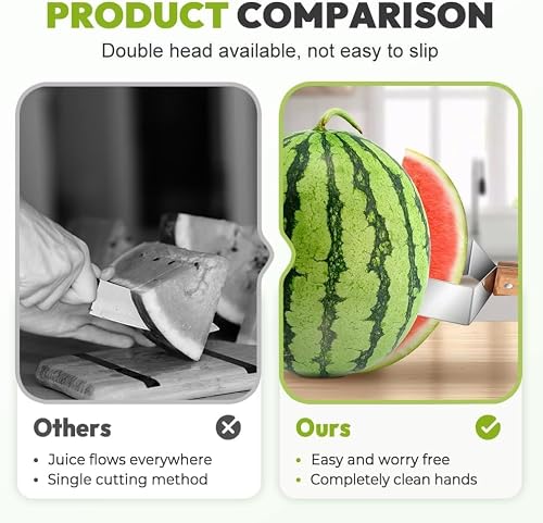Miniatura 3 de Cortador Triangular Sandía,Cortador Sandía Acero Inoxidable, Herramienta Para Cortar Sandía Con Mango Madera Para Sandías, Melones, Melón Verde Y Más 3 Pcs