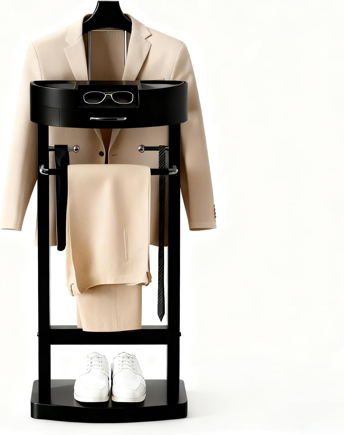 Wood Valet Stand with Drawers, White Men's Valet Stand with Sturdy Base, Suit Valet Stand, Load Capacity 50kg, for Entryway, Bedroom, Office, 17X13.5X42 in (White)
