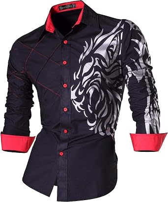 Mens Novelty Button Down Shirts Casual Long Sleeve Dress Shirts Print Fashion JZS041