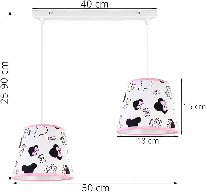 Light Home LH Light-Home - MINNIE - Pendellamp Kinder - Moderne Hanglampe voor Kinderkamer - Lampe met Lampenkap - Metaal en Materiaal - E27 - Klassiek 2-Lichtbronnen - Wit en Roze photo 2
