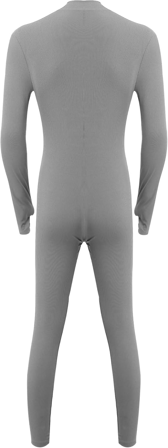 Mens Long Sleeves Bodysuit Long Sleeve Unitard Front Zipper Leotard Jumpsuits Costume