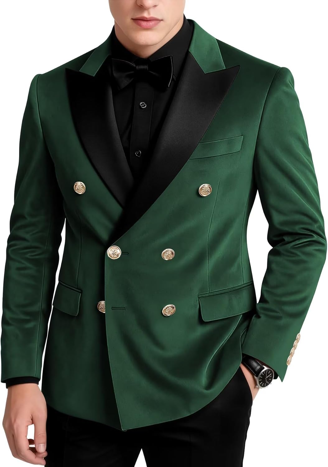 Mens Velvet Tuxedo Jacket Slim Fit Double Breasted Suit Jacket Blazer Formal Business Dinner Prom