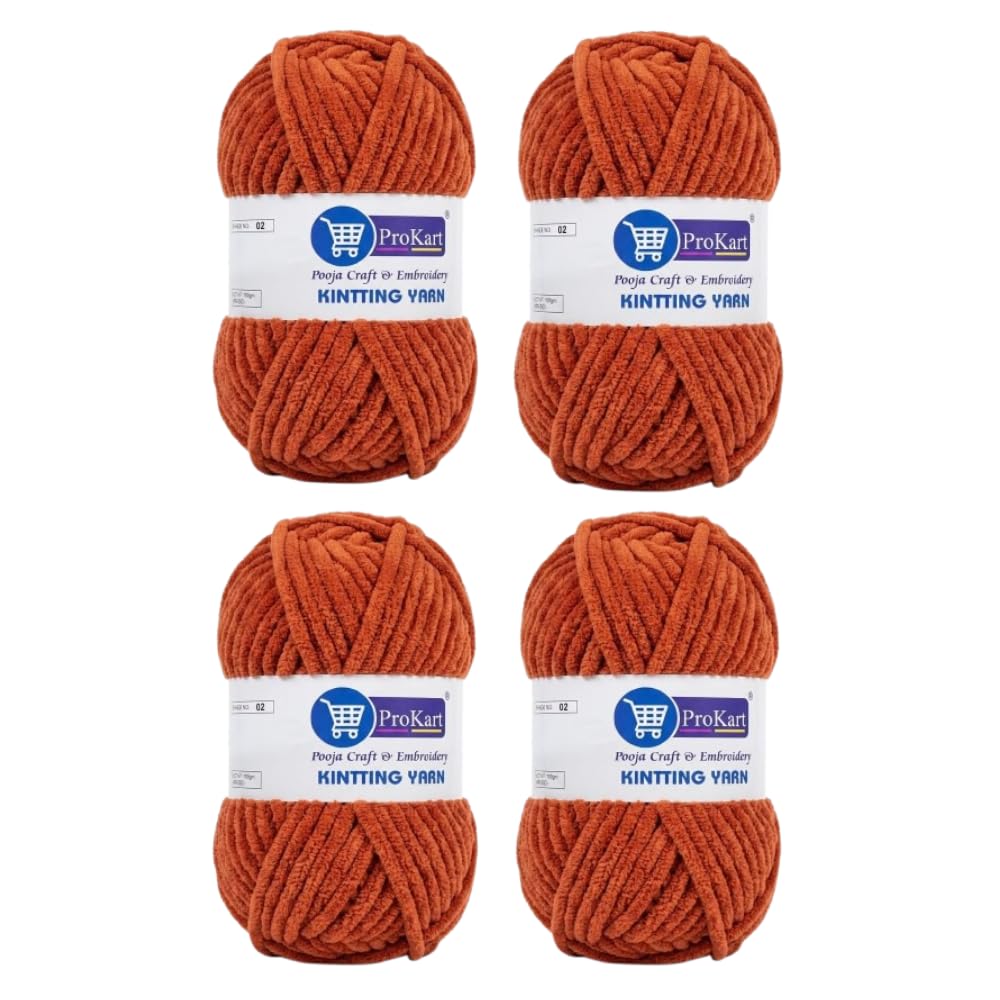 ProKart Premium Blankie Wool, Plush & Cuddly, Chenille Yarn Supersoft Hand Knitting Wool Ball | Blanket Thick/Mottu Yarn Ball Suitable for Hand Knitting and Crocheting for Baby, Adult, Sweaters, caps, Throws, Home Furnishing, Scarves, Blankets (Carrot Pink, 100gms x 4 Pack)