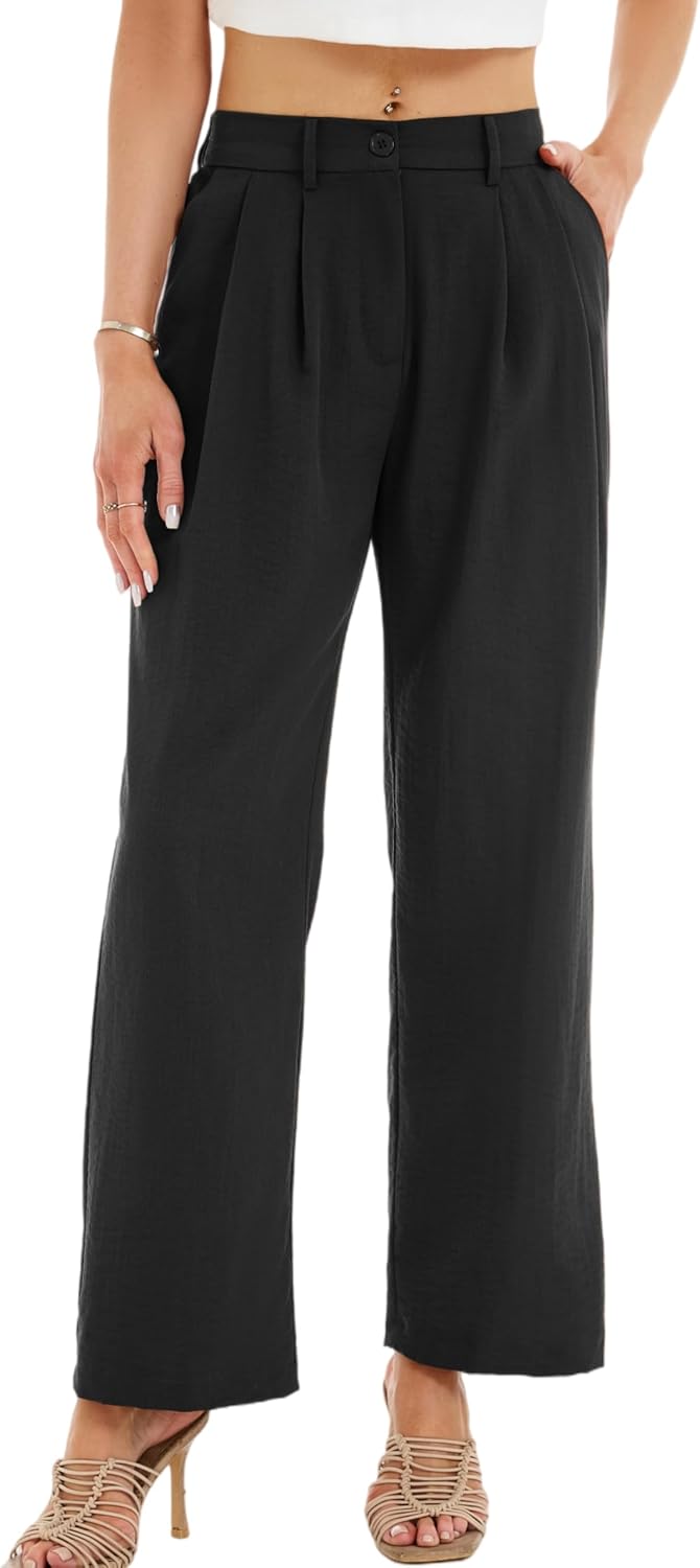 Womens Casual Wide Leg Pants High Waisted Button Down Straight Long Trousers Palazzo Pants