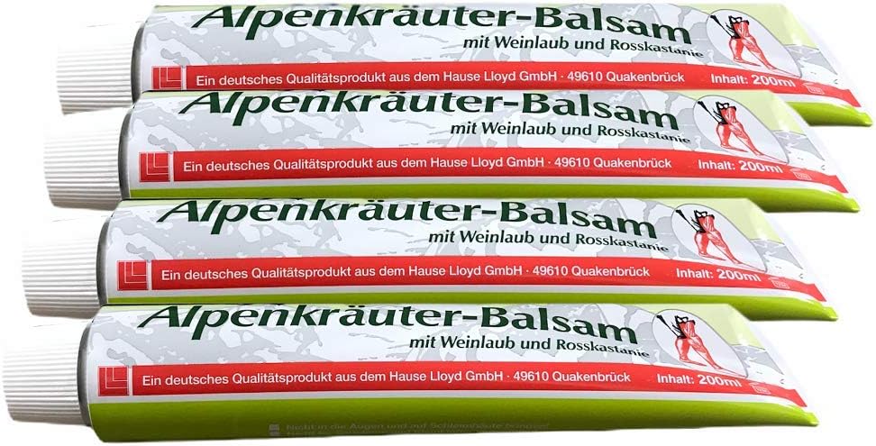 Tcllka 4 x 200 ml Lloyd Alpine Herb Balm, Sports Balm, Herb Cream, Herbal Cream with Vine Leaves and Horse Chestnut