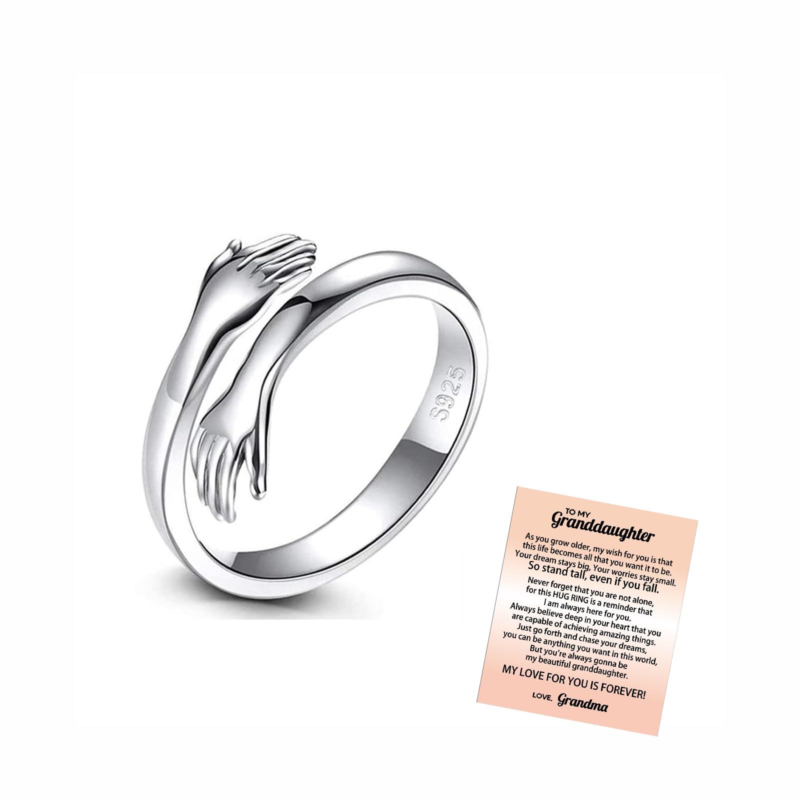 LIU JUN Hug Ring for Granddaughter - Sterling Silver Adjustable Jewelry Gift From Grandma to Women