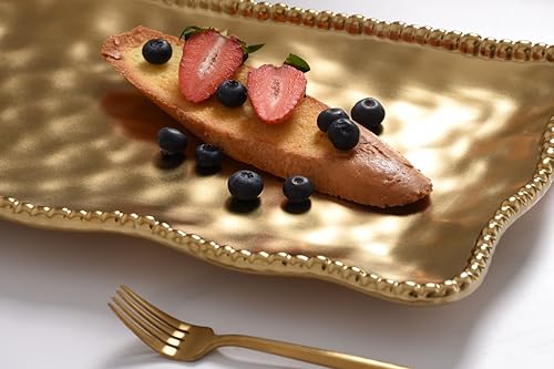 Miniatura 6 de Pampa Bay Bandeja mediana de porcelana chapada en titanio, 14.3 x 8 pulgadas, tono dorado mate, horno, congelador, apto para lavavajillas