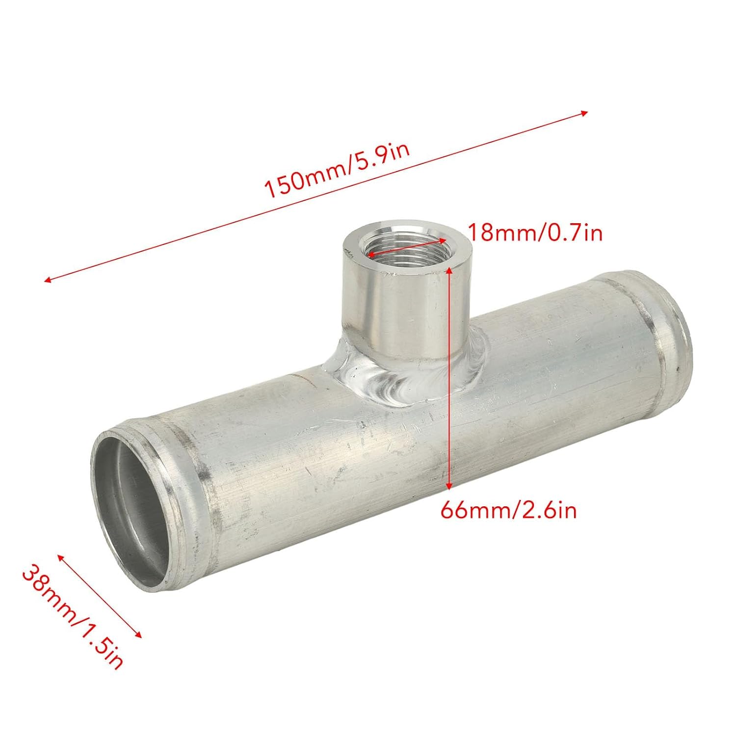 2Pcs Inline Radiator Hose Adapter, 150×38mm/5.9×1.5in Aluminum Alloy 0.7in Sensor Hole Inline Radiator Hose Temperature Sensor Stable Connection