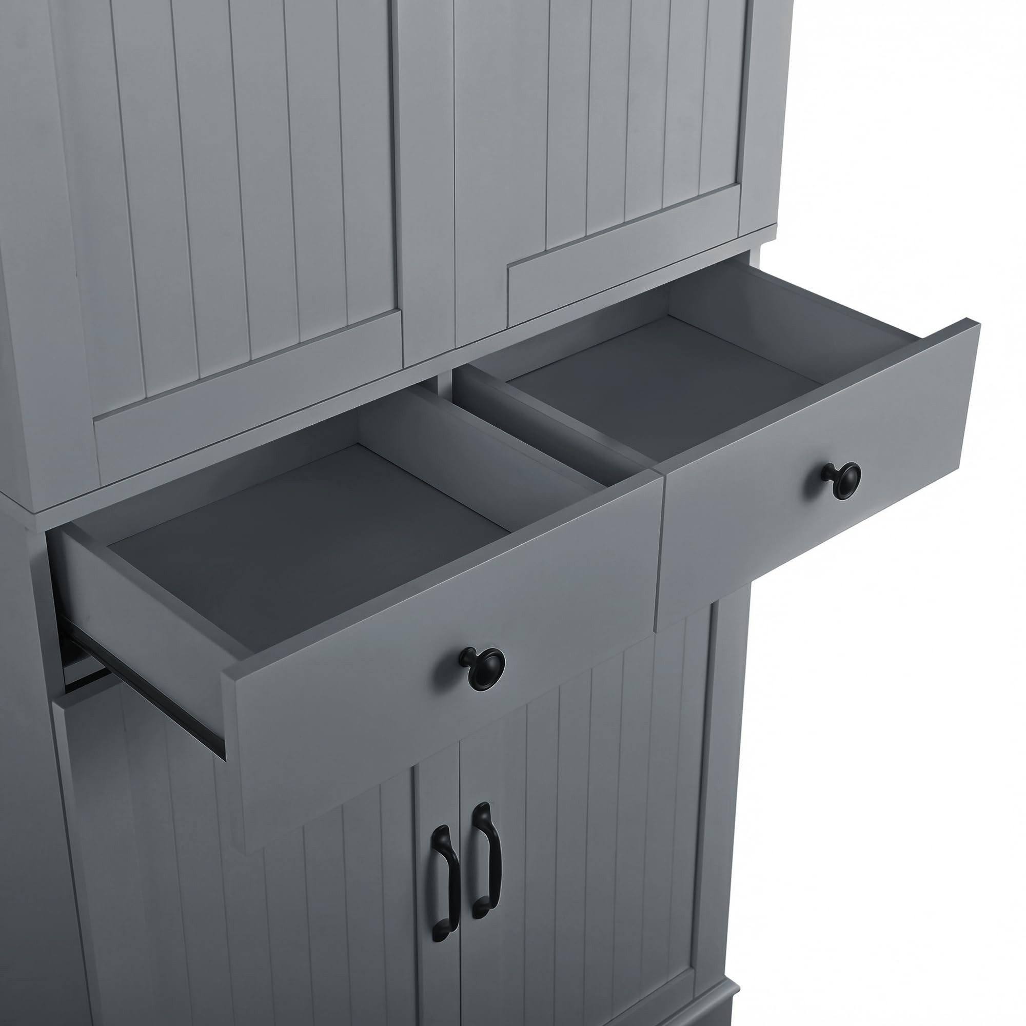 Armario alto con estantes ajustables y cajones, estantería con estantes extensibles y puertas de frigorífico, ideal para comedor, salón y cocina (gris)