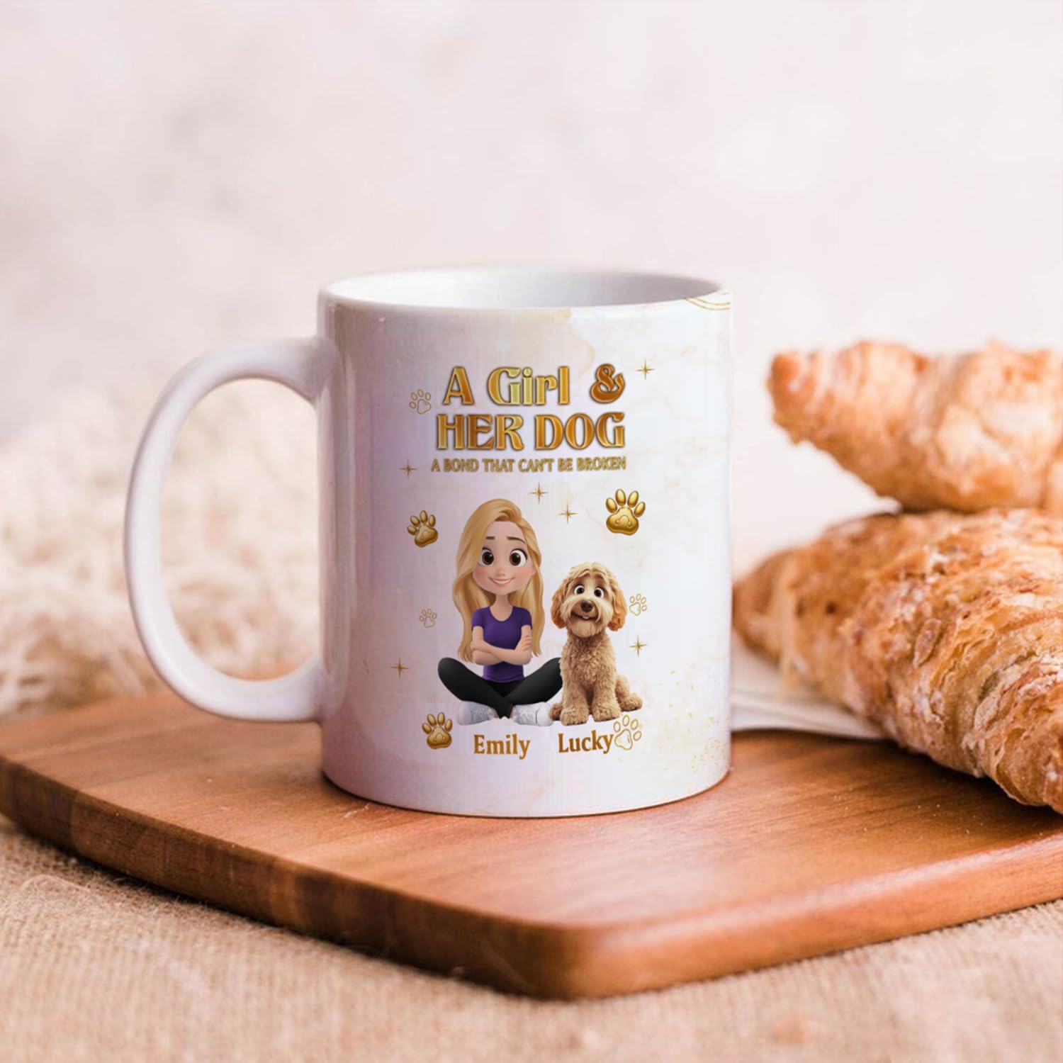 A Girl and Her Dog Ceramic Mug - Personalized Dog Gift for Mom, Mother's Day, Christmas - Custom Dog Mom Name Coffee Cup - Dog Lover Gift, Pet Mom 11 oz 15 oz Cup - Image 7