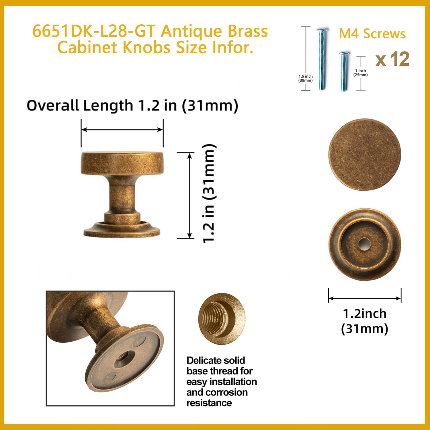 Goo-Ki 6 Pack Antique Brass Cabinet Drawer Knob Kitchen Hardware - Retro Bar Knob Vintage Bronze Single Handles Pull For Closet Wardrobe Dresser