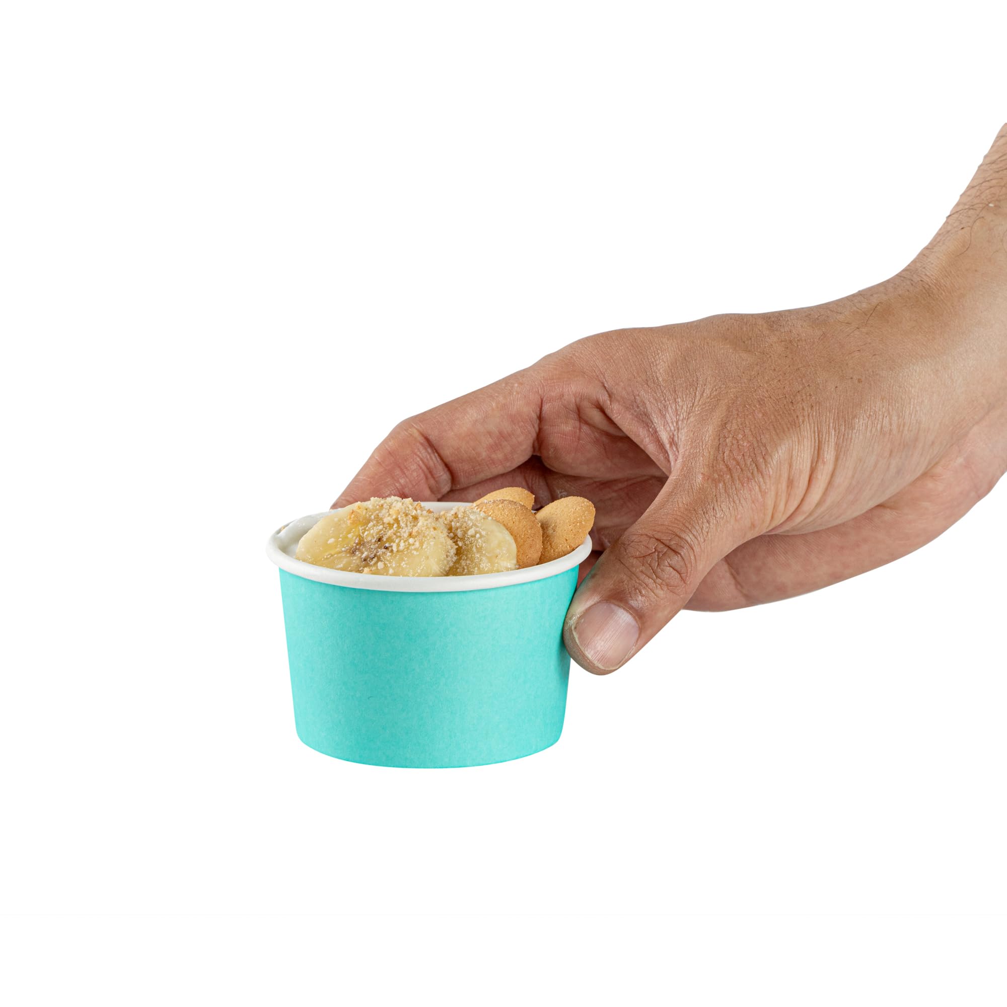 Coppetta - Vasos de postre de 3 onzas, 200 vasos desechables para helado, las tapas se venden por separado, resistentes, cuencos de papel turquesa FroYo, a rayas, para alimentos fríos y calientes,