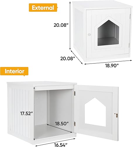 Miniatura 6 de ZENY Casa para gatos y mesa auxiliar, caja de arena para gatos con orificios de ventilación, baño cerrado de madera para gatos, color blanco