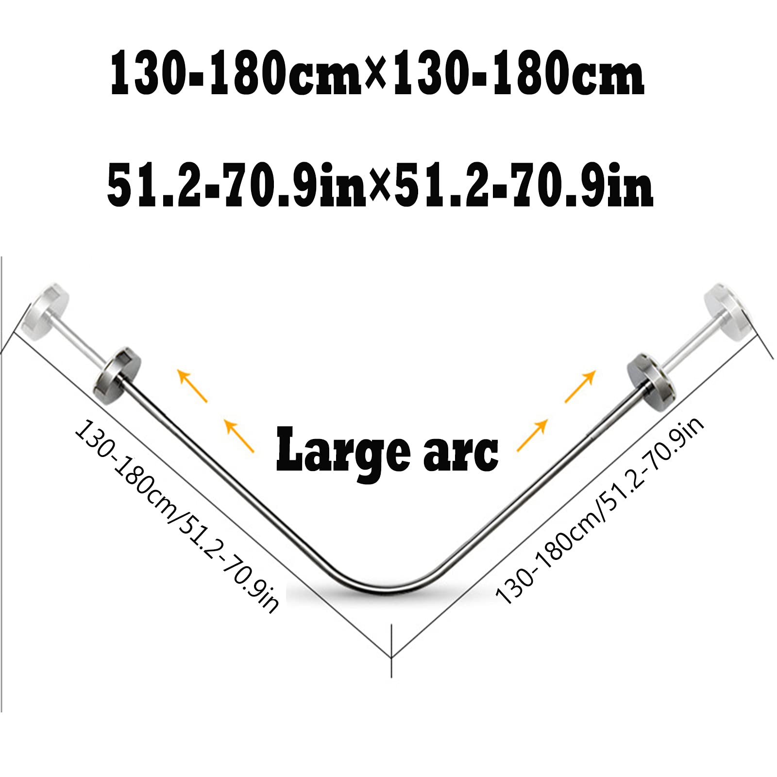 Narożny drążek do zasłony prysznicowej ze stali nierdzewnej w kształcie litery L, regulowany, 130-180 cm, trwała teleskopowa konstrukcja push-pull do łazienki i sklepu odzieżowego